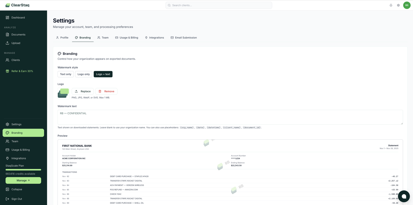 Branding settings