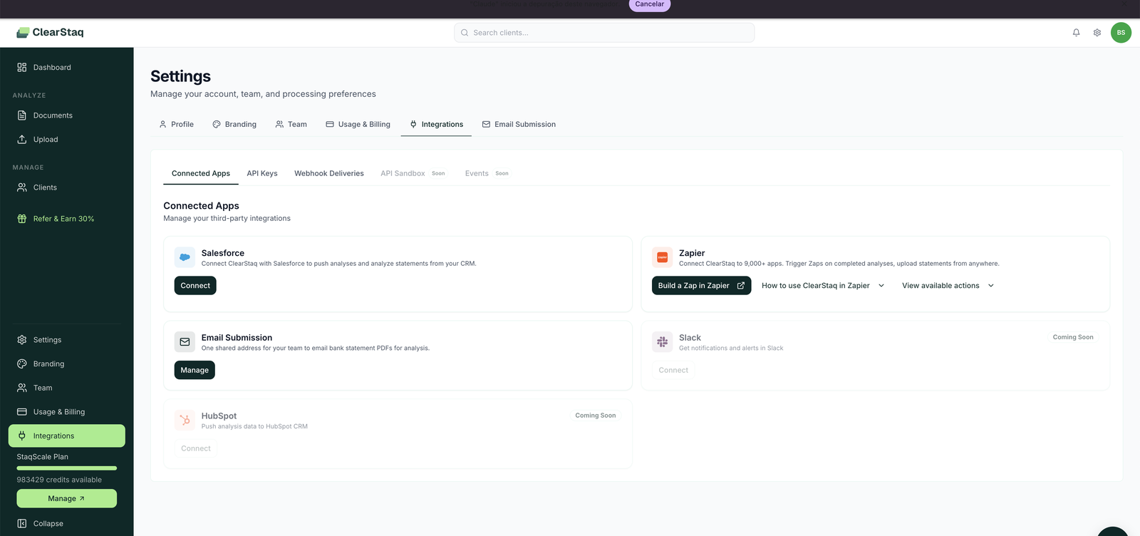 Integrations page