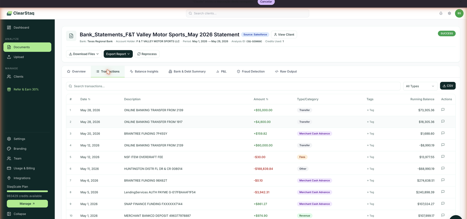 Transactions explorer
