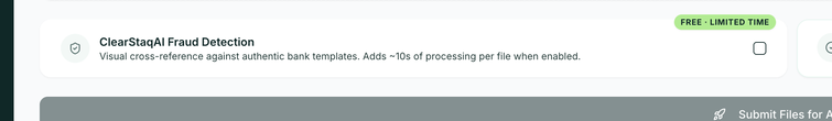 ClearStaqAI fraud detection toggle