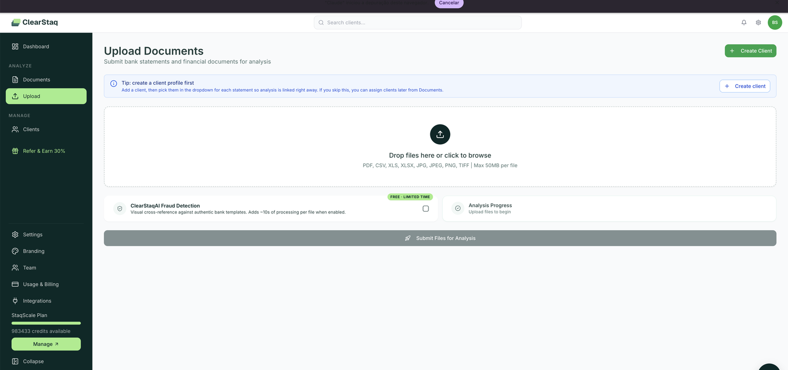 Upload page